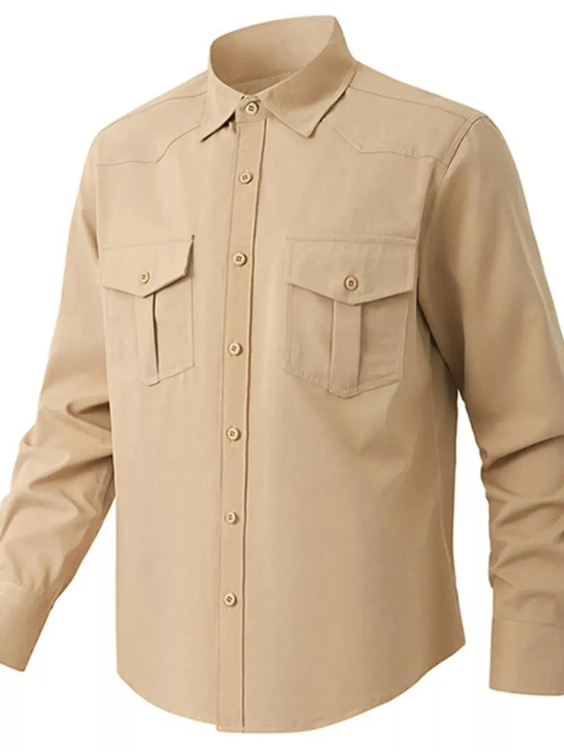 Men's Solid Color Long Sleeve Button-Up Shirt Simply Love