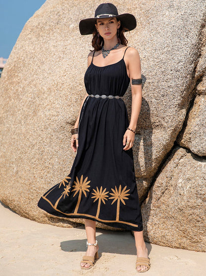 Embroidered Scoop Neck Midi Cami Dress.