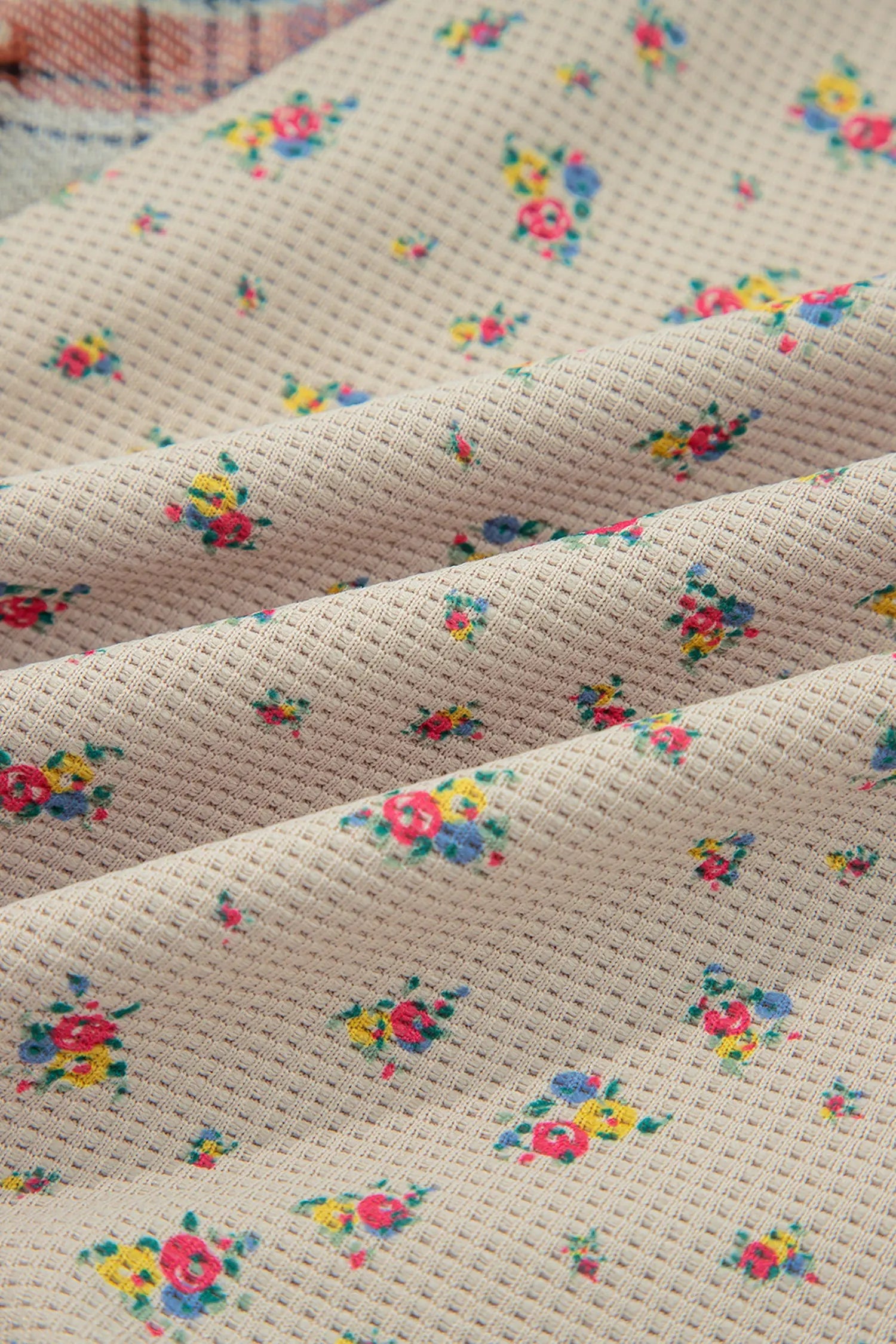 Dear-Lover Blue Floral Shacket Women's Boho Plaid Waffle Knit Top Ruffled Sleeve Dear-Lover Dropshipping