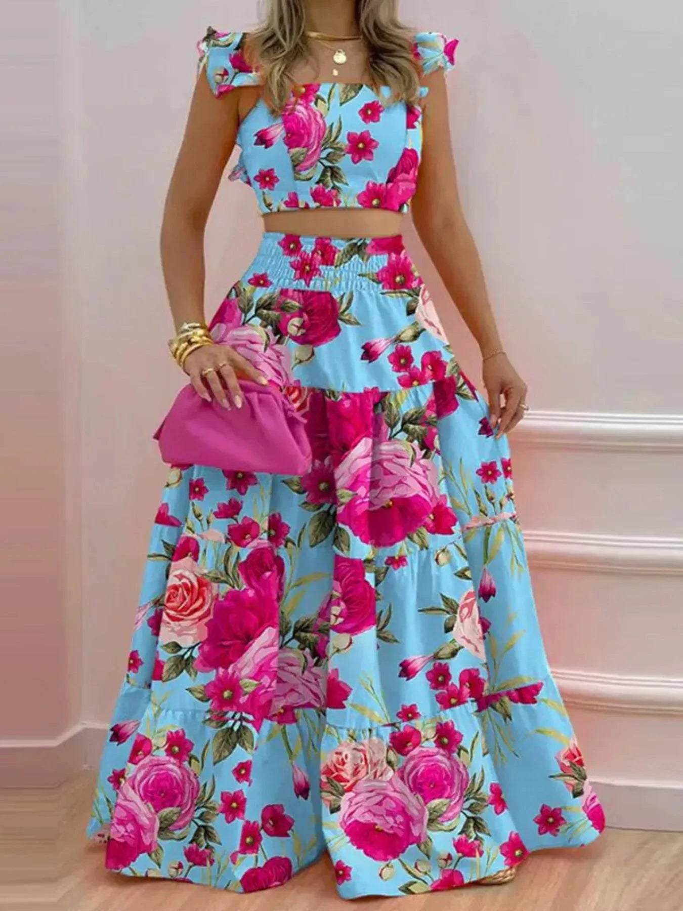 Full Size Ruffled Cami and Tiered Maxi Skirt Set Plus Size Coco’s Tee Boutique