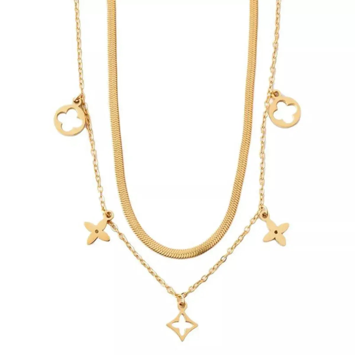 18K Gold Plated Double Layered Charm Necklace With Flower And Star Charms Simply Love