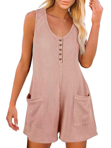 Full Size Pocketed Scoop Neck Sleeveless Romper.