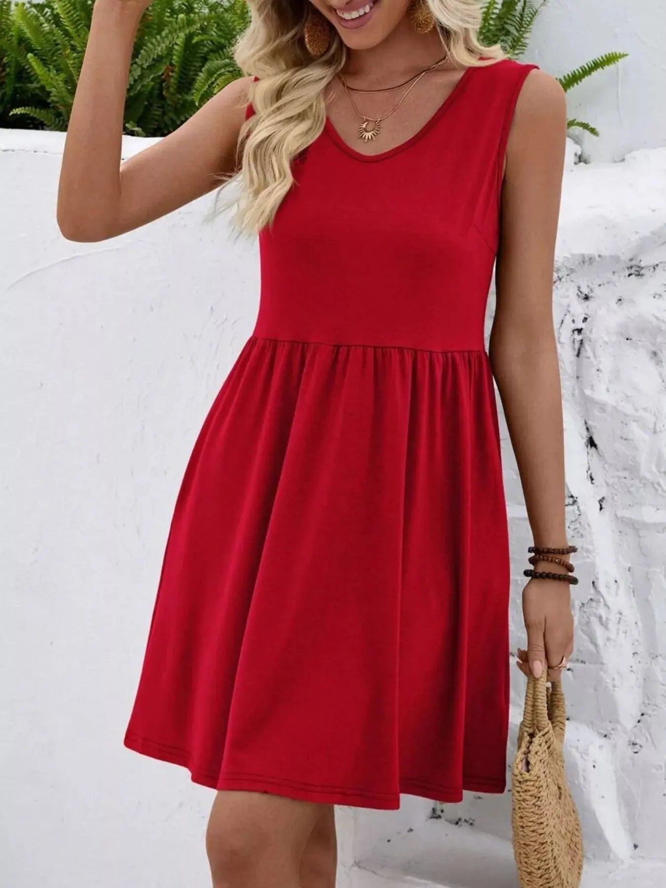 V-Neck Sleeveless Mini Dress Simply Love