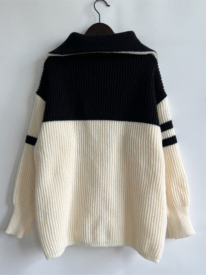 Ribbed Two-Tone Half Zip Sweater.