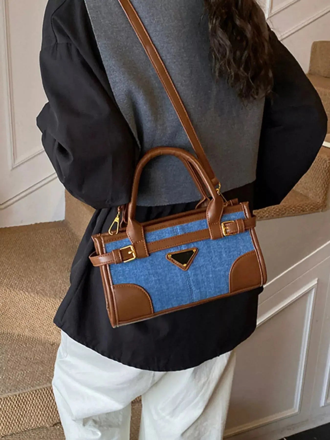 Denim Patchwork Buckle Decor Crossbody Bag Simply Love
