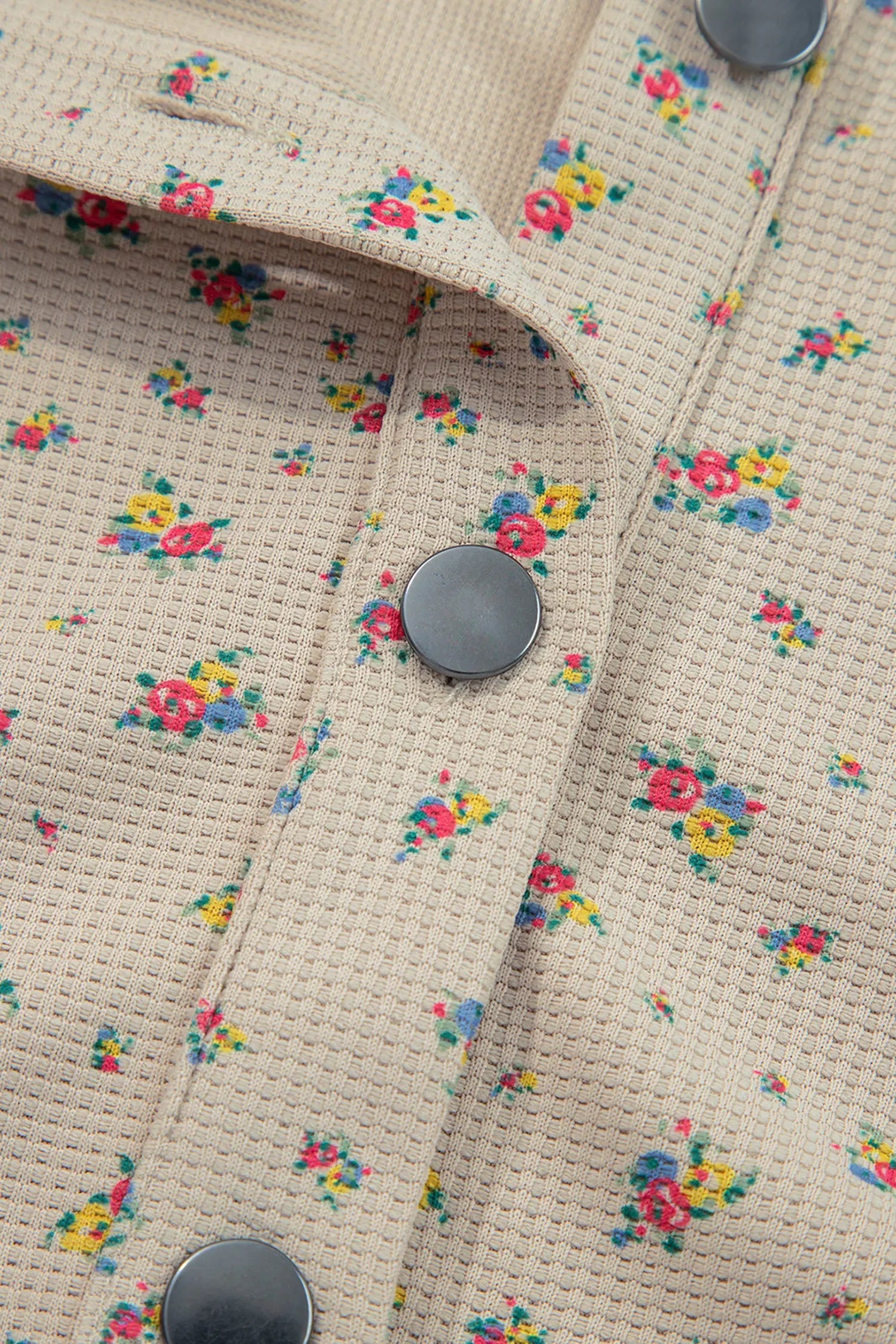 Dear-Lover Blue Floral Shacket Women's Boho Plaid Waffle Knit Top Ruffled Sleeve Dear-Lover Dropshipping