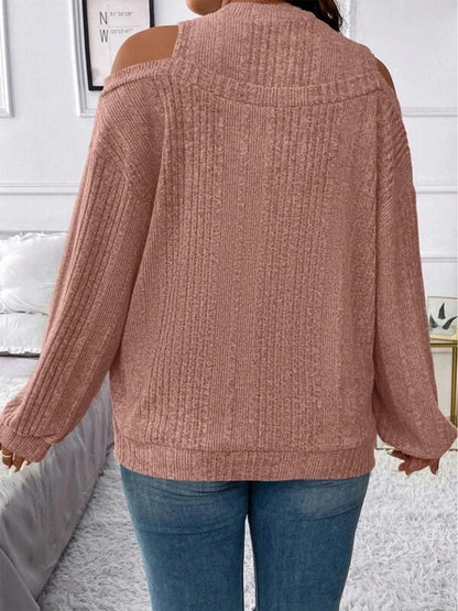 Round Neck Cold Shoulder Sweater.