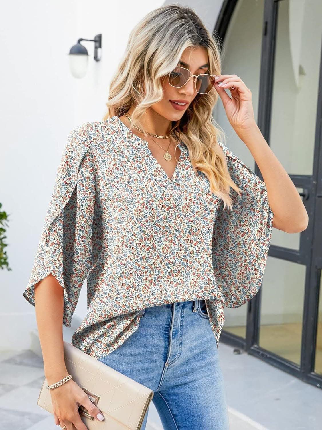 Chic Notched Sleeve Blouse - Love Salve 