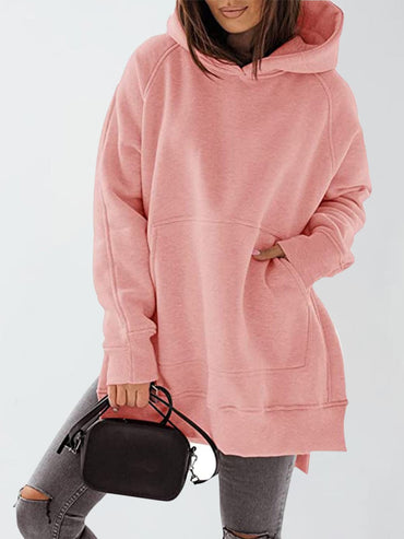 Slit Pocketed Raglan Sleeve Hoodie.