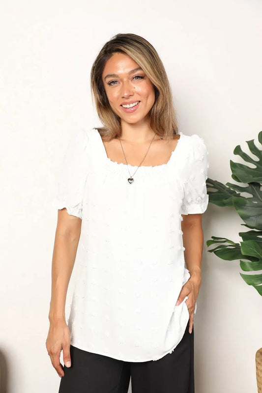 Double Take: Puff Sleeve Square Neck Blouse - Love Salve