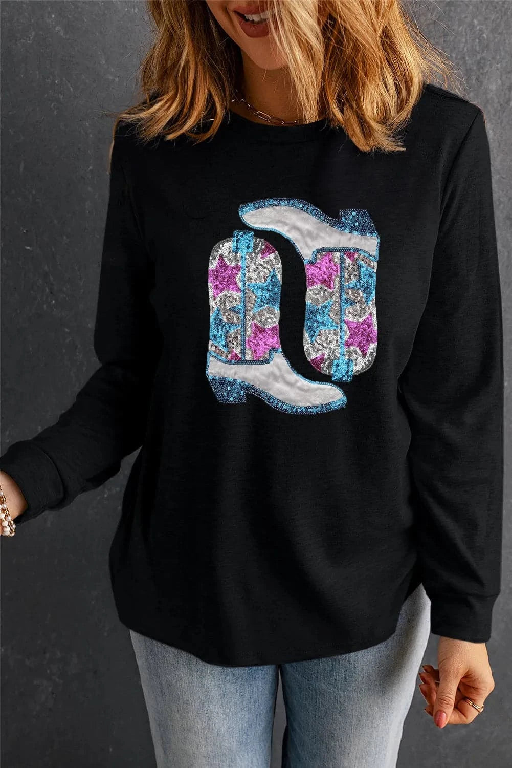 Sequin round neck sweatshirt