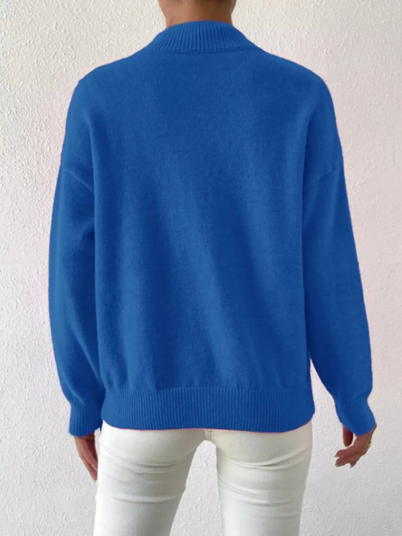 Mock Neck Dropped Shoulder Sweater Simply Love