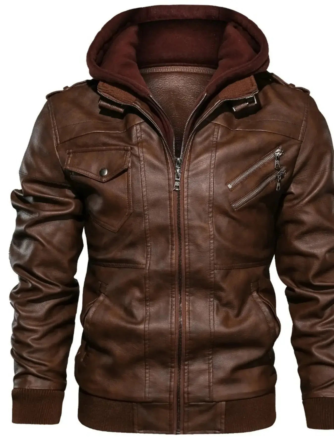 Men's Vintage Hooded PU Leather Jacket Plus Size Lined Simply Love