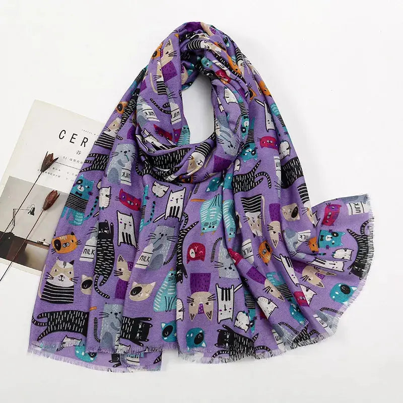 Cat Print Lightweight Scarf Simply Love