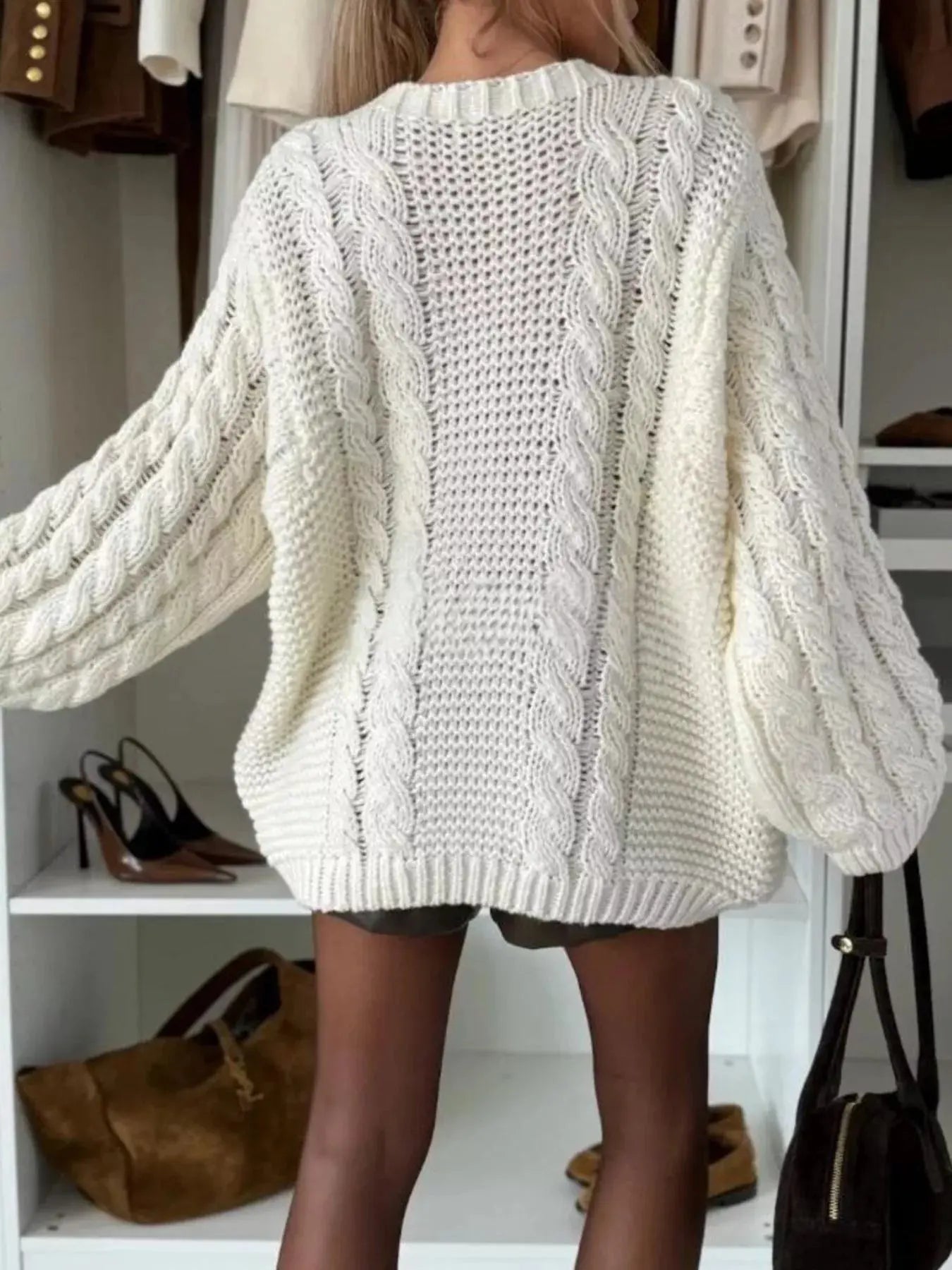 Cable Knit Round Neck Oversized Sweater Simply Love