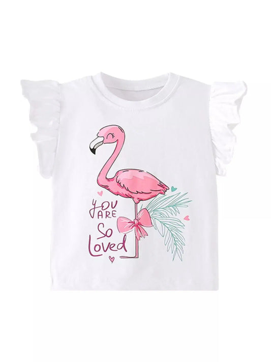 Children's Flamingo Graphic Ruffle Sleeve T-Shirt Simply Love