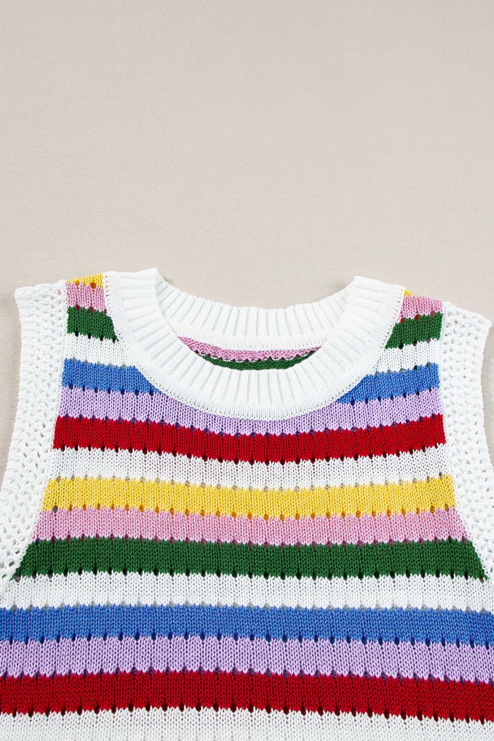 Vibrant striped knitted vest with eyelet detail