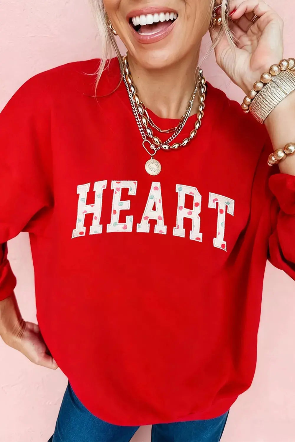 HEART Embroidered Patched Graphic Valentine Sweatshirt Simply Love
