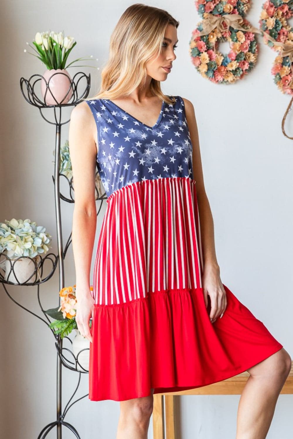 Heimish Full Size US Flag Theme Contrast Tank Dress.