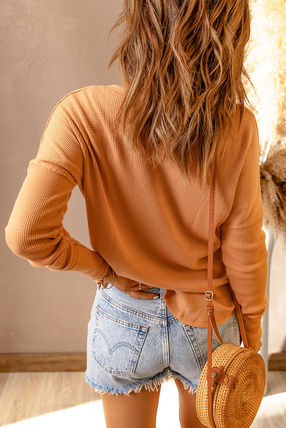 Camila Waffle Knit Long Sleeve Henley Top for Women - Love Salve 