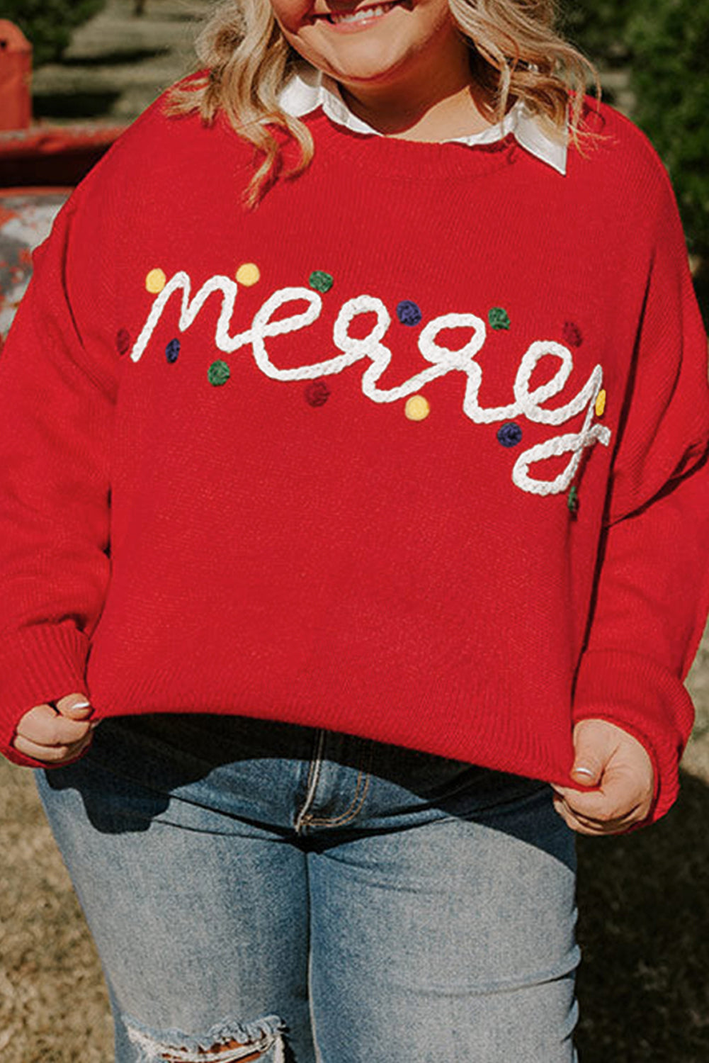Fiery Red Merry Graphic Christmas Plus Size Sweater Dear-Lover Dropshipping