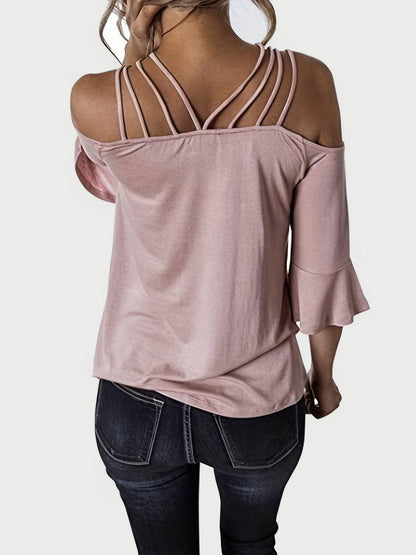 Full Size Cold Shoulder Three-Quarter Sleeve Blouse.