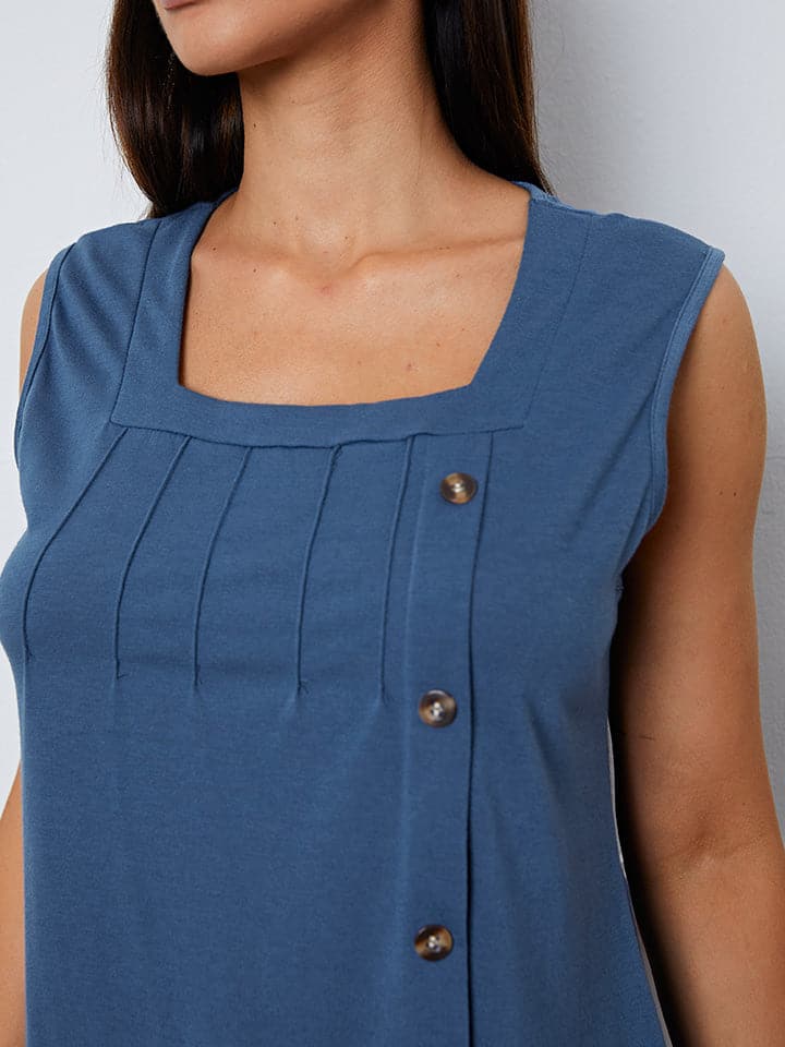 Square Neck Decorative Button Tank.