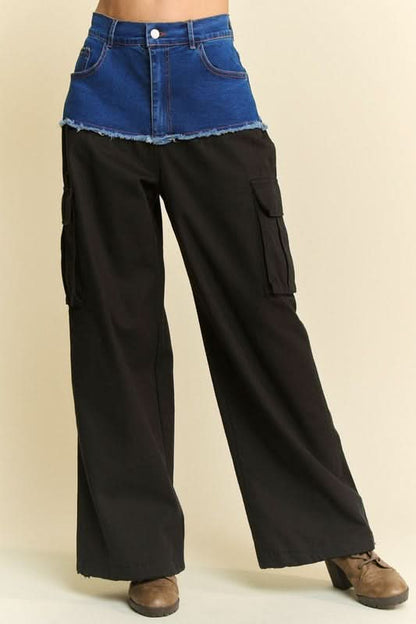 Patchwork Cargo Wide Leg Denim Trousers