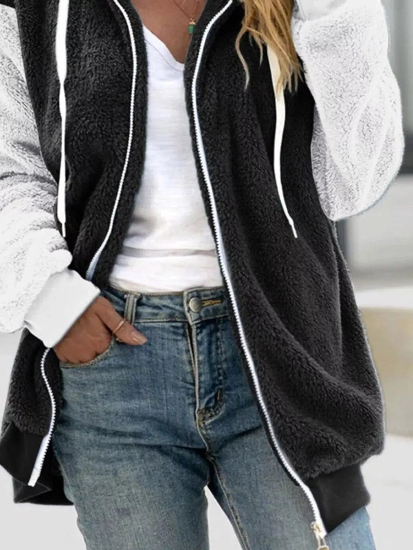 Full Size Fleece Zip-Up Hooded Outerwear Plus Size Simply Love