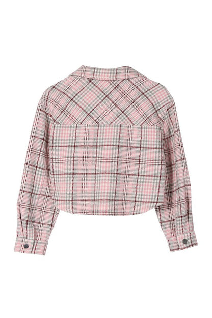 Chic plaid cropped jacket with shirt collar