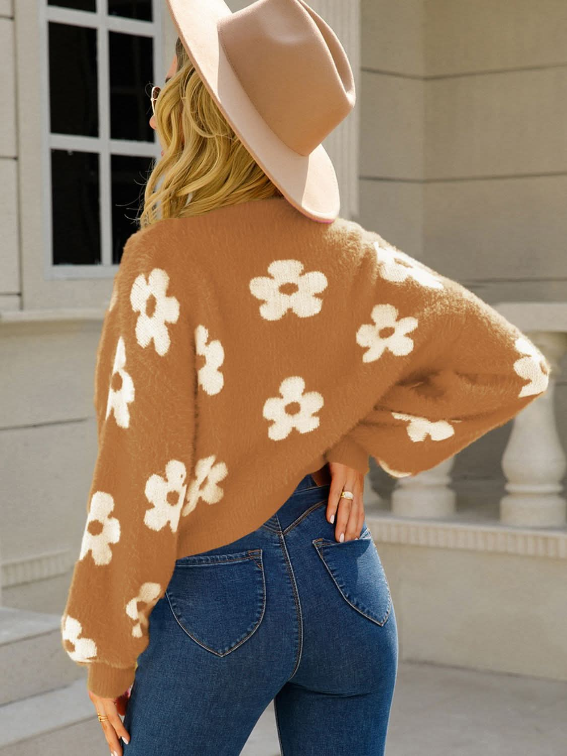 Angel Wings Flower Open Front Long Sleeve Cardigan