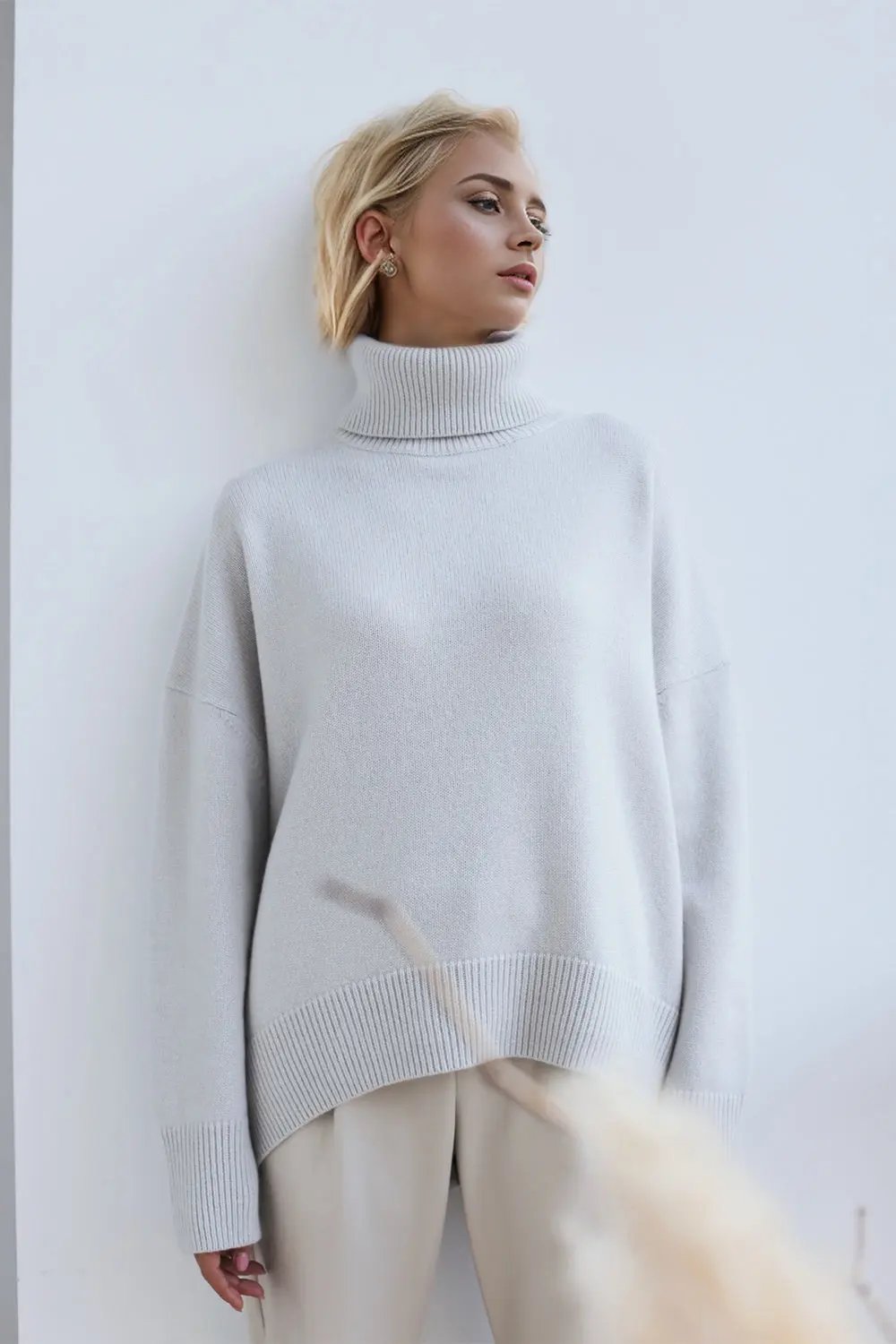 Basic Bae Turtleneck Dropped Shoulder Long Sleeve Sweater - Love Salve
