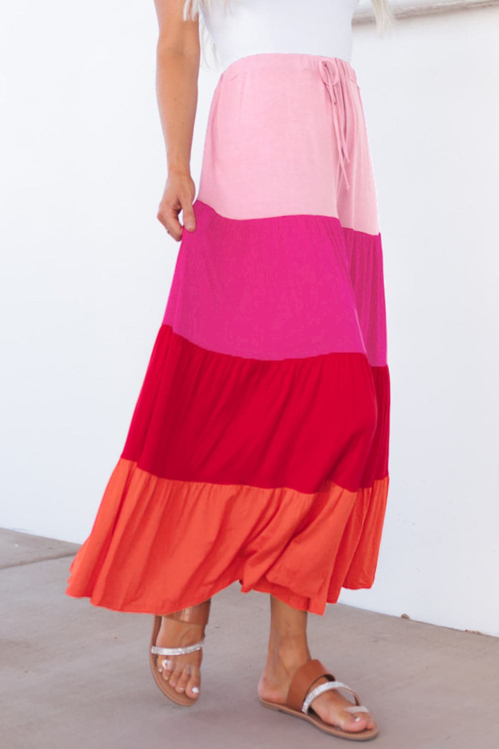 Color Block Tiered Maxi Skirt.