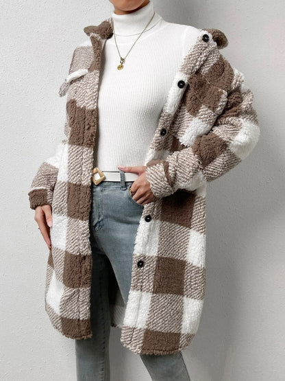 Plaid Collared Neck Button Down Coat.