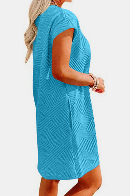 Textured Round Neck Cap Sleeve Dress.