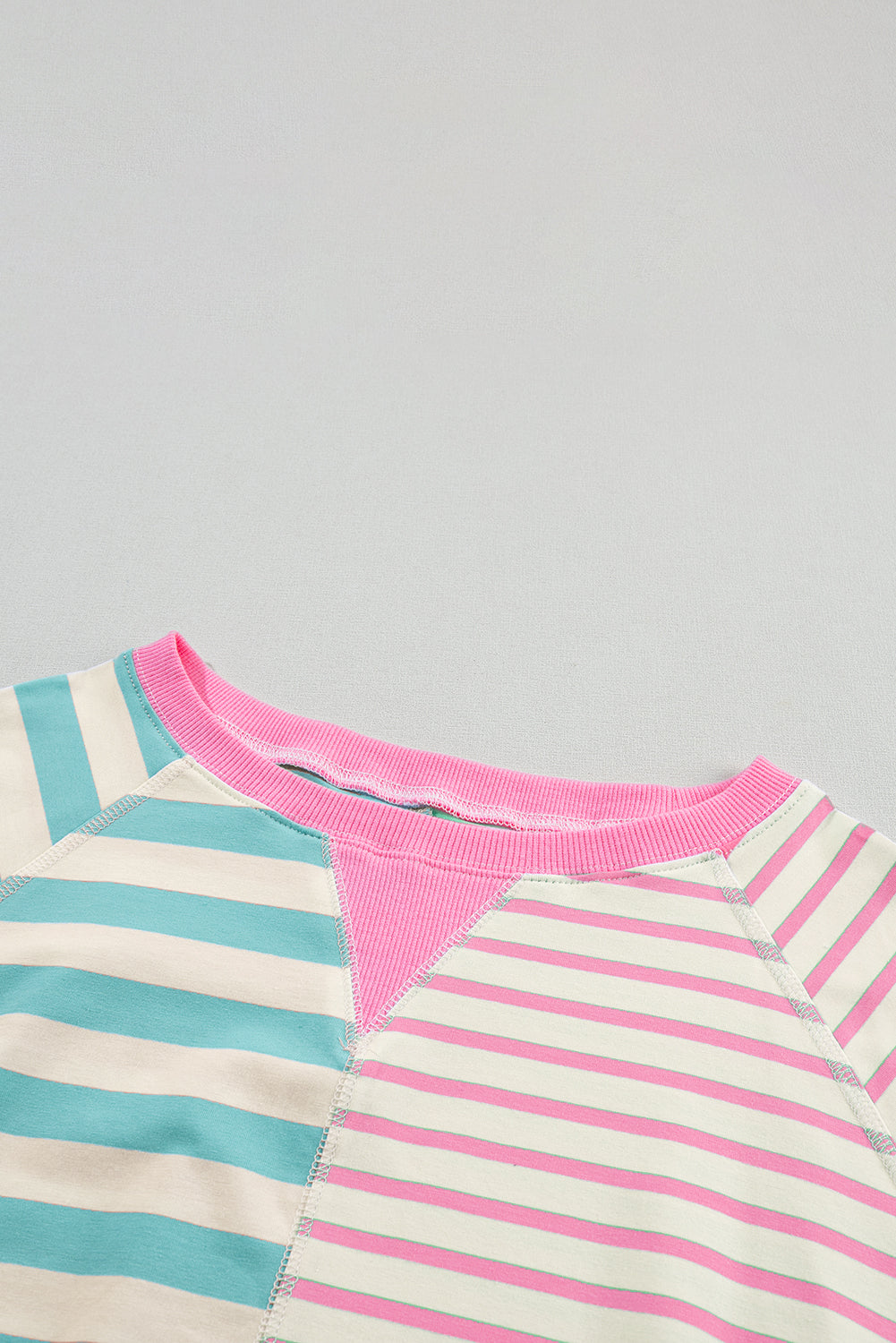 Chic pink stripe oversized patchwork tee for effortless style