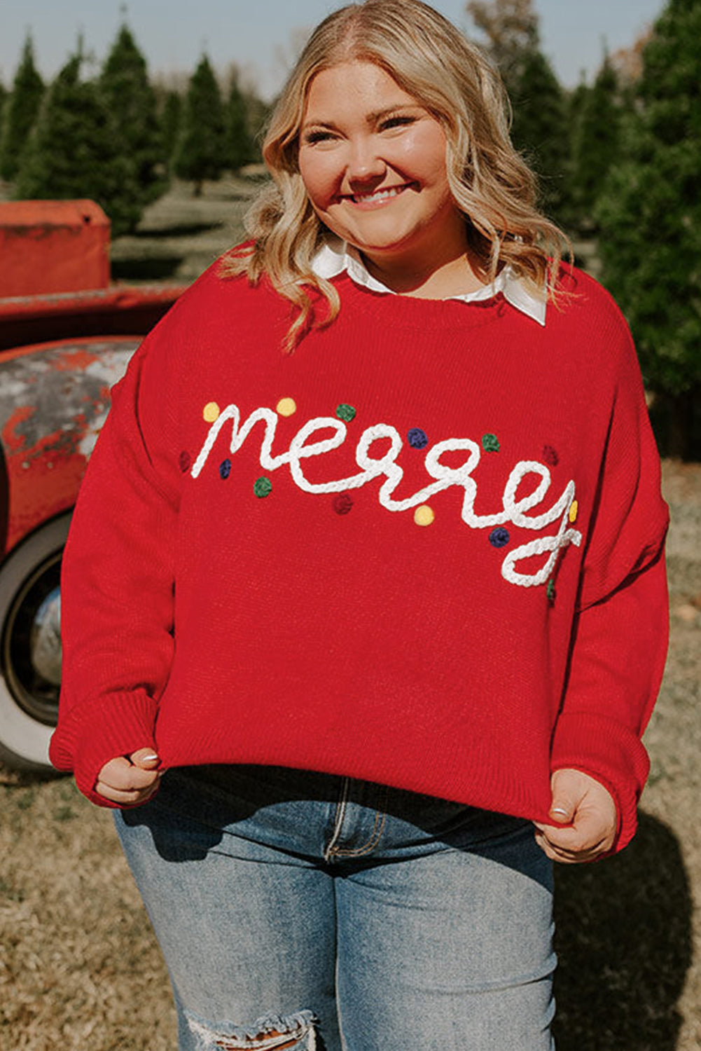Fiery Red Merry Graphic Christmas Plus Size Sweater Dear-Lover Dropshipping