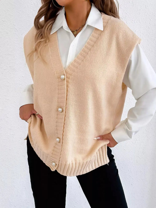 Button-Down Button Up Sweater Vest Simply Love