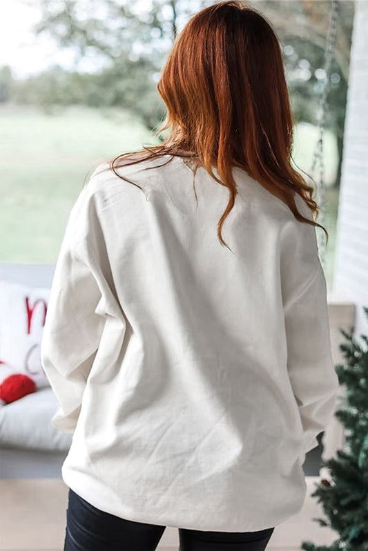 White Pearl Plaid Christmas Tree Patched Drop Shoulder Sweatshirt Dear-Lover Dropshipping