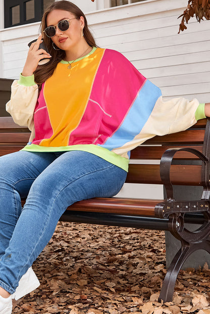 Rose red plus size colorblock sweatshirt