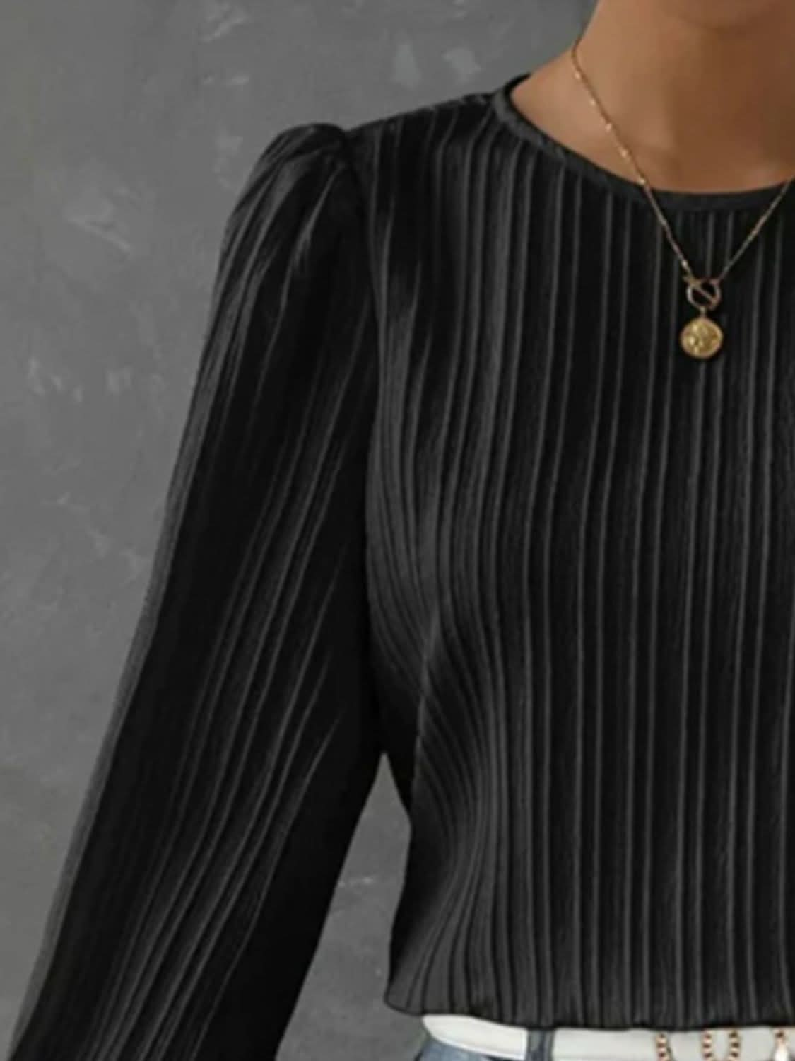 Classic Opaque Long Sleeve Round Neck Blouse