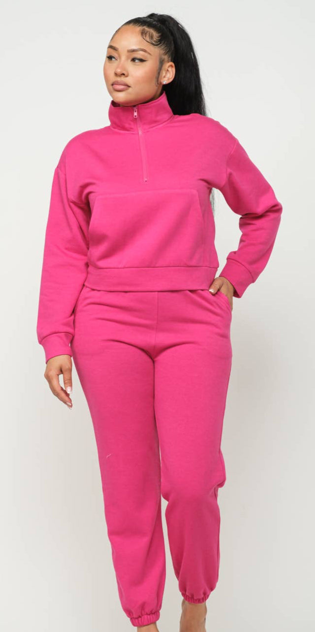 Half Zip Up One Pocket Jacket And Pants Set Coco’s Tee Boutique