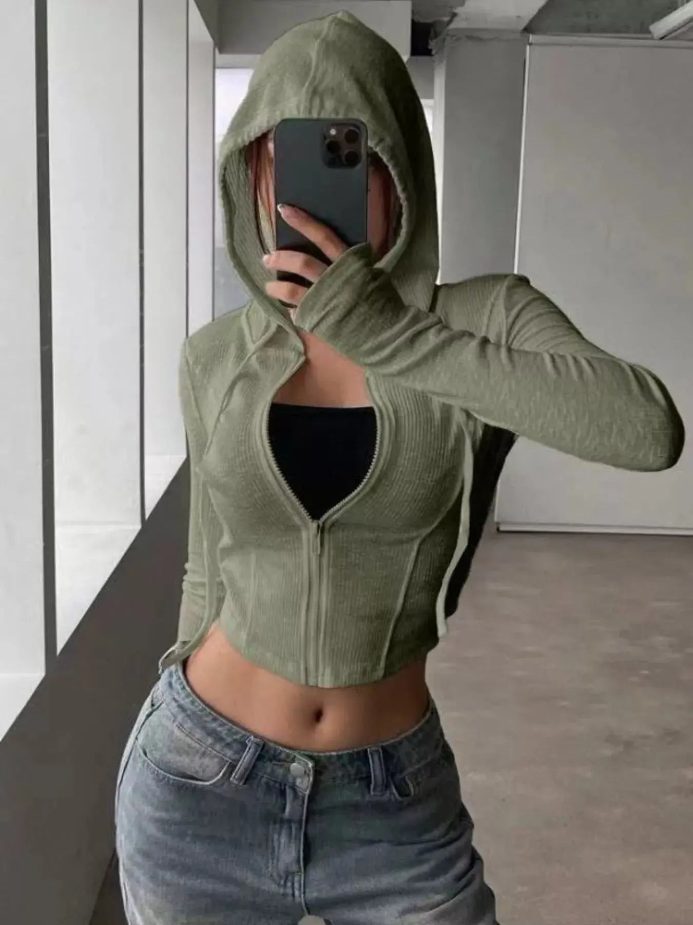 Ribbed Knit Cropped Zip-Up Outerwear Simply Love