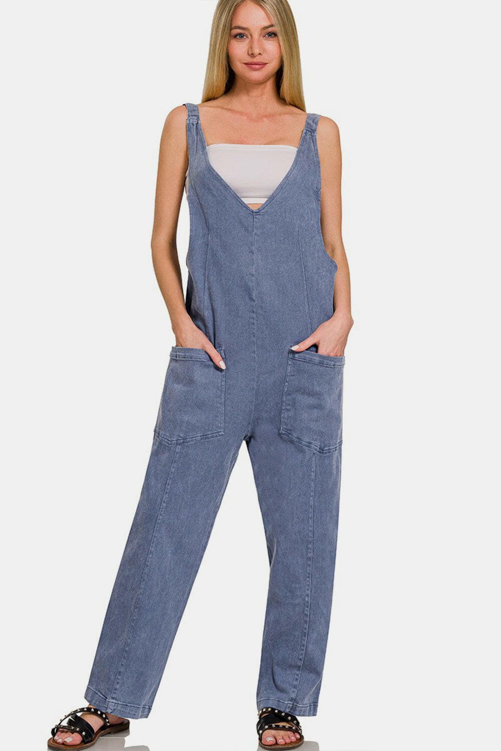 Zenana Pocketed Wide Strap Jumpsuit.