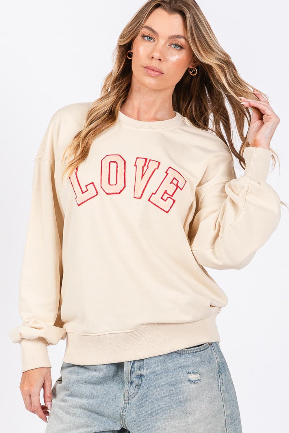 Cozy love path sweatshirt with heart patches