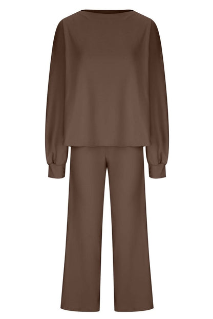 Sleek Basic Two-Piece Long Sleeve Top and Pants Set