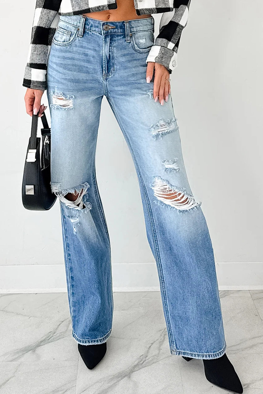 Myosotis Mid Rise Distressed Sneak Peek Straight Leg Jeans Dear-Lover Dropshipping