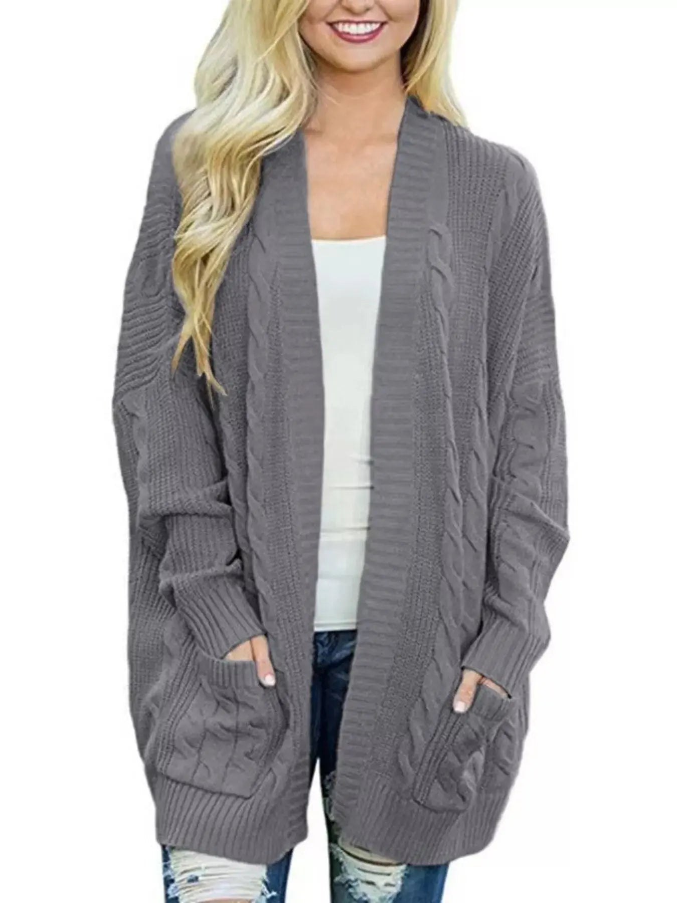 Full Size Chunky Knit Open Front Cardigan Plus Size Simply Love