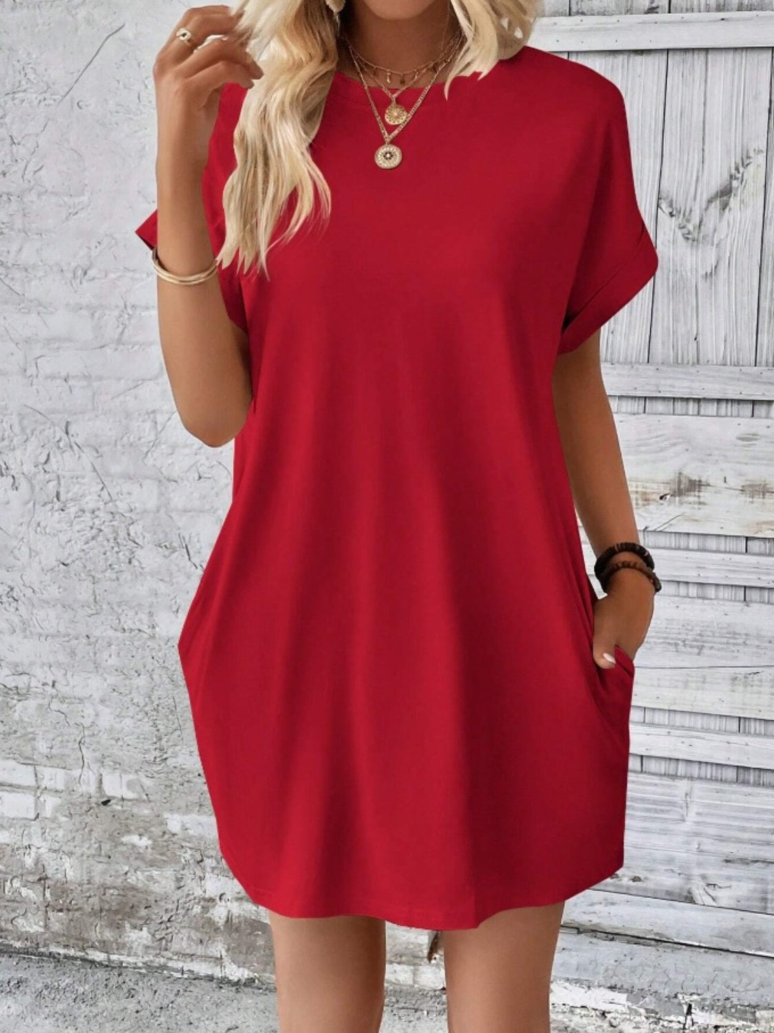 Pocketed Round Neck Short Sleeve Dress Coco’s Tee Boutique