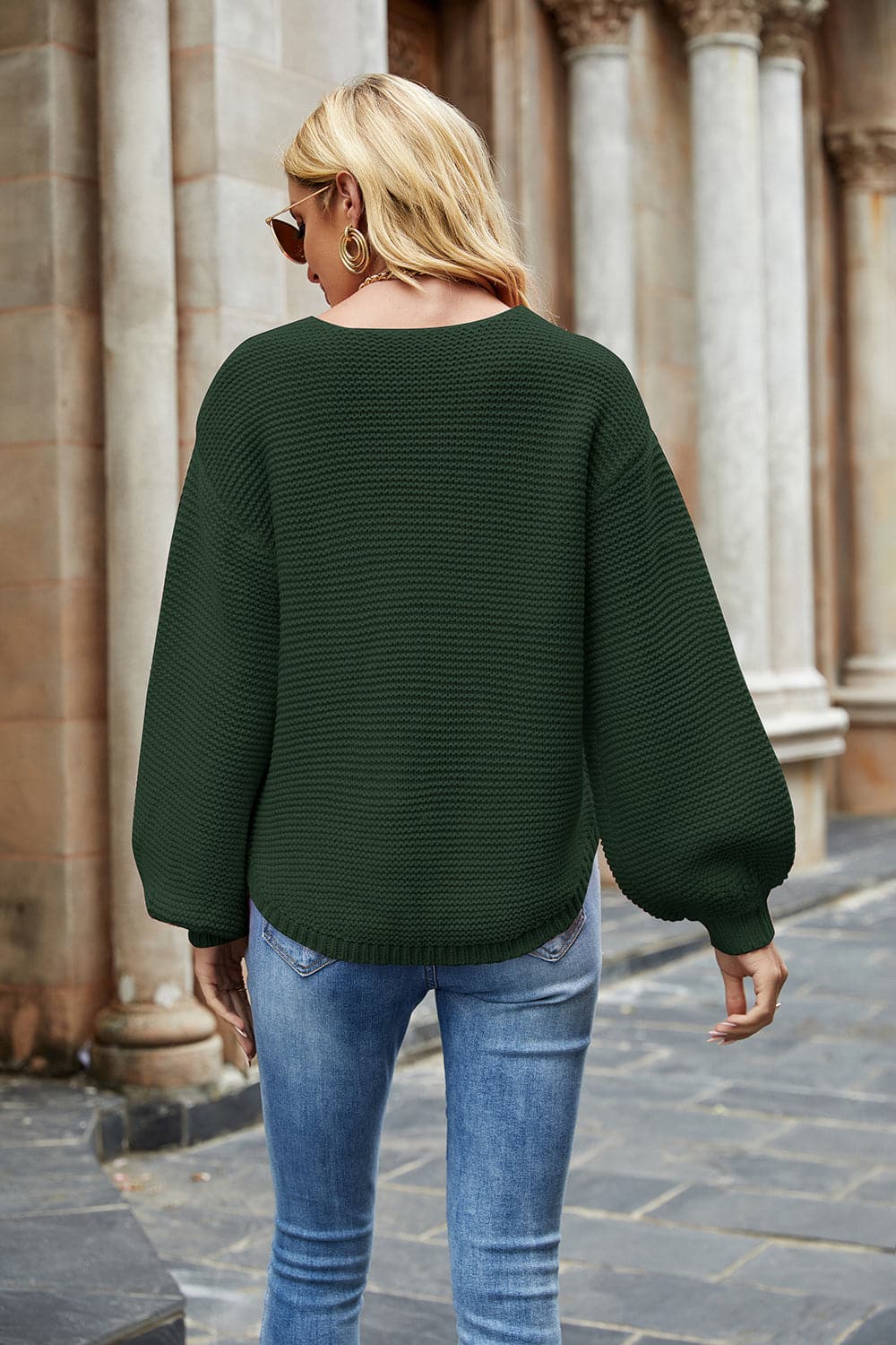 Round Neck Lantern Sleeve Sweater.